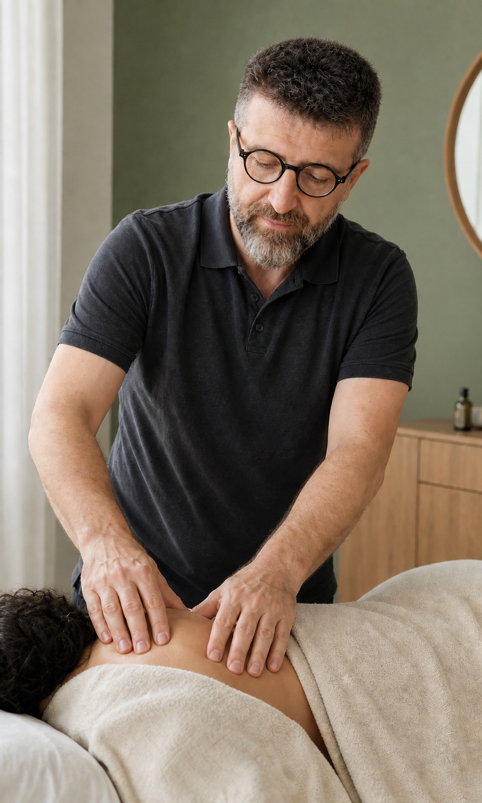 Evgenii Iarinovskii performing a therapeutic massage